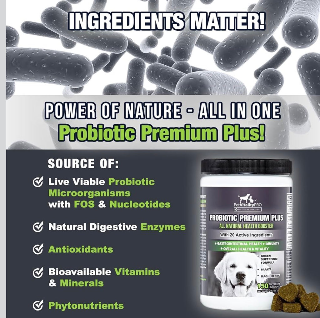 3 Packs Petvitalitypro Probiotics For Dogs with Natural Digestive Enzymes 4 Bill CFUs/2 Soft Chews Dog Diarrhea Upset Stomach Yeast Gas Bad Breath Immunity Allergies Skin Itching Hot Spots 60 chews each Jar