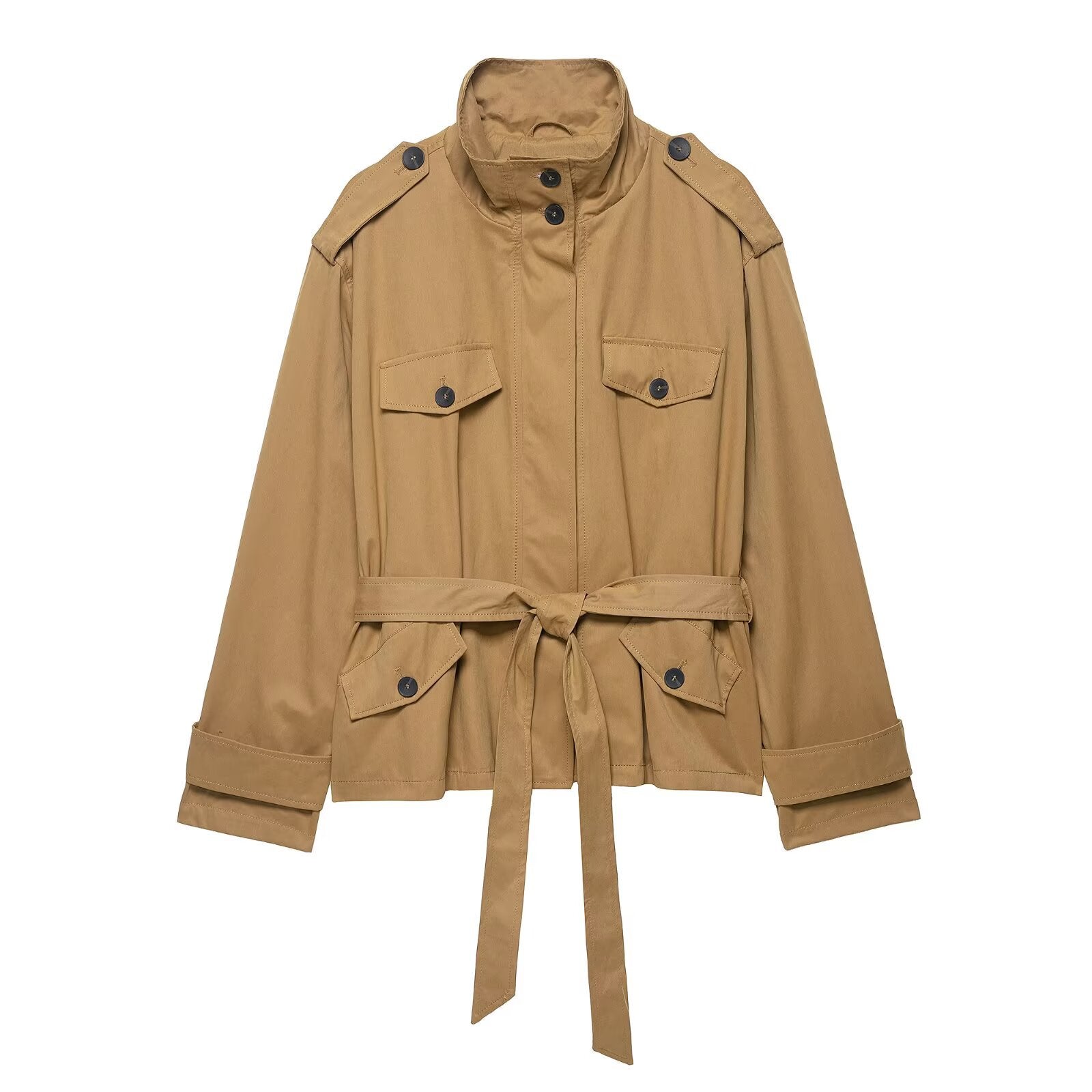 Women's Cropped Windbreaker Jacket – Lightweight Long Sleeve Button-Up with Flip Collar