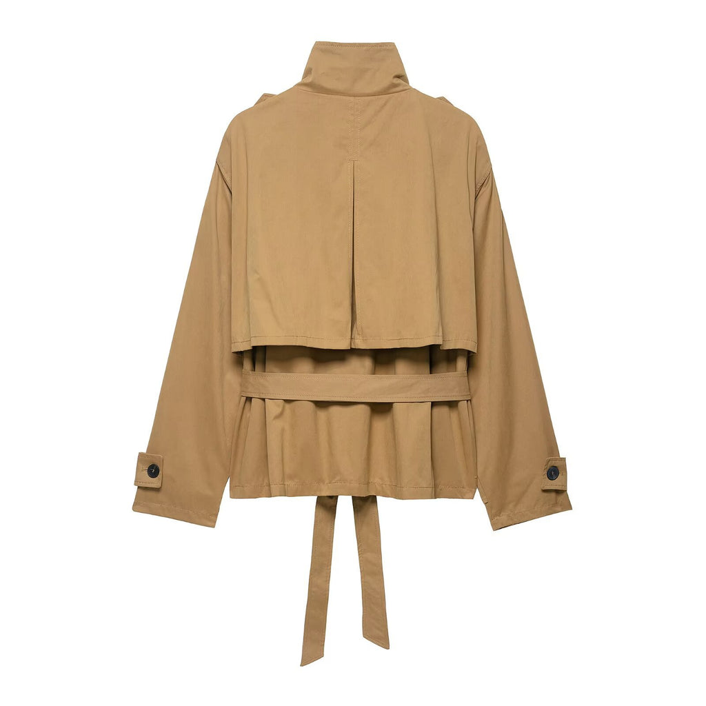 Women's Cropped Windbreaker Jacket – Lightweight Long Sleeve Button-Up with Flip Collar