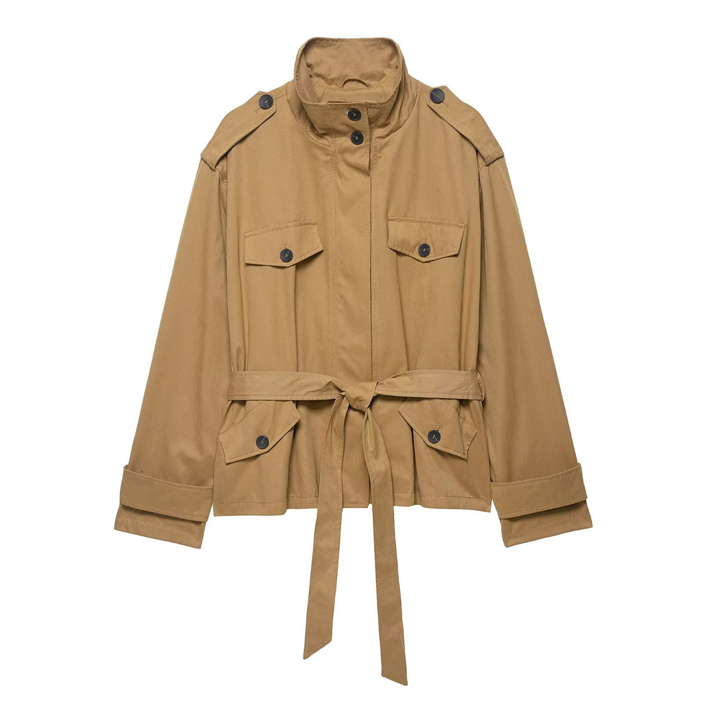 Women's Cropped Windbreaker Jacket – Lightweight Long Sleeve Button-Up with Flip Collar