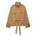 Women's Cropped Windbreaker Jacket – Lightweight Long Sleeve Button-Up with Flip Collar