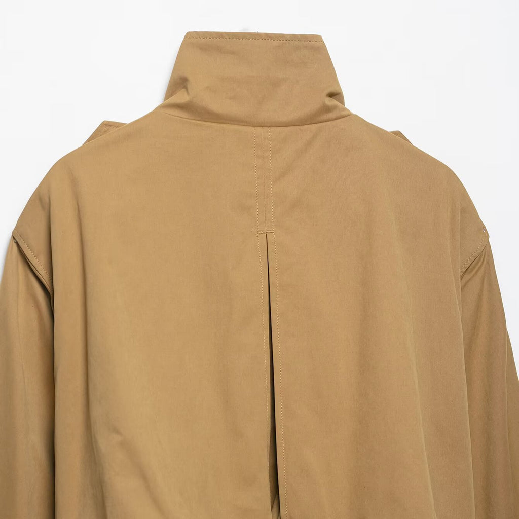 Women's Cropped Windbreaker Jacket – Lightweight Long Sleeve Button-Up with Flip Collar
