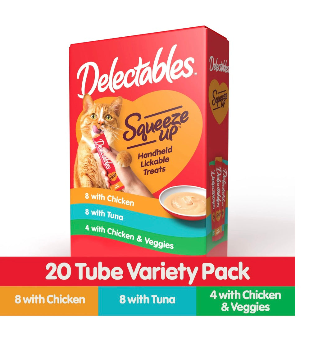 Hartz Delectables Squeeze Up Variety Packs Interactive Lickable Wet Cat Treats, 20 Count