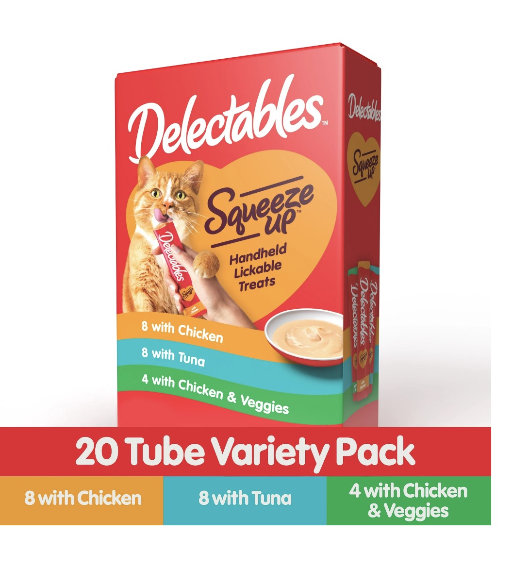 Hartz Delectables Squeeze Up Variety Packs Interactive Lickable Wet Cat Treats, 20 Count