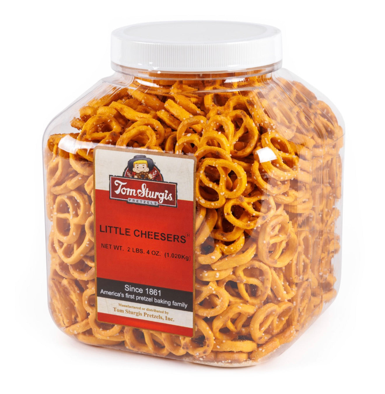 Tom Sturgis Little Cheesers Pretzels – Large Storage Jar 21 oz gift package