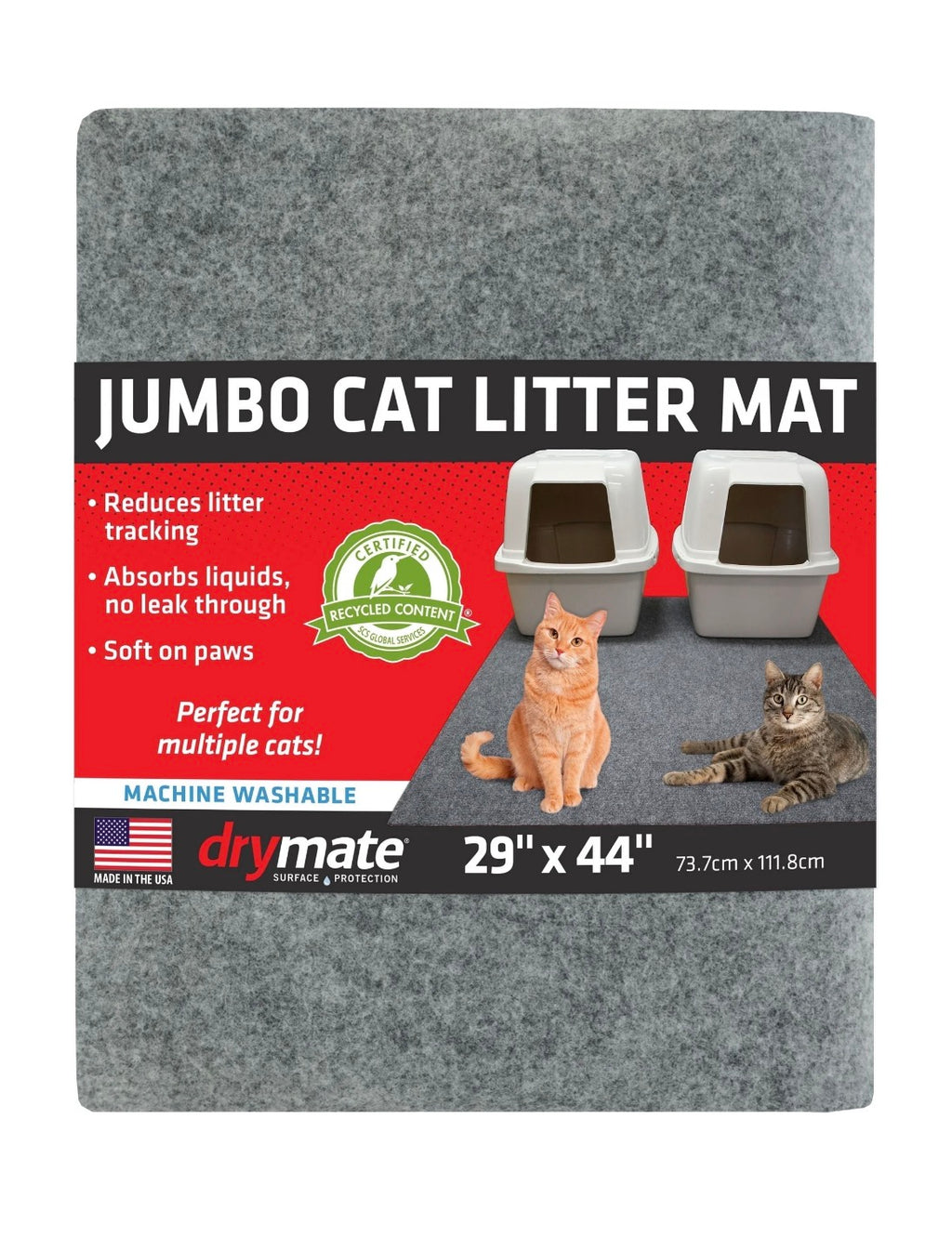Drymate Jumbo Cat Litter Box Mat, Waterproof Urine-Proof, Absorbent, Machine Washable, Contains Mess, Soft on Paws, Kitten Supplies 29x44, Light Grey
