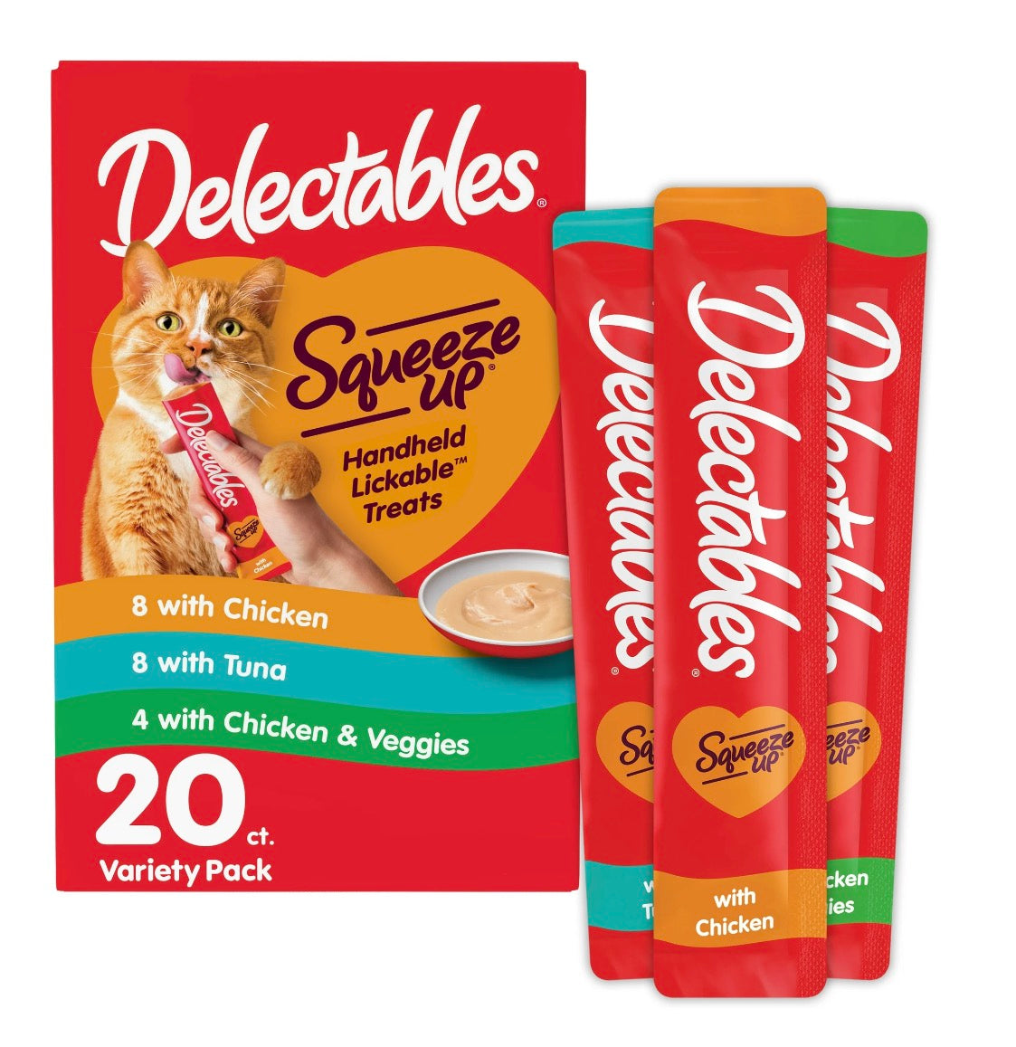 Hartz Delectables Squeeze Up Variety Packs Interactive Lickable Wet Cat Treats, 20 Count