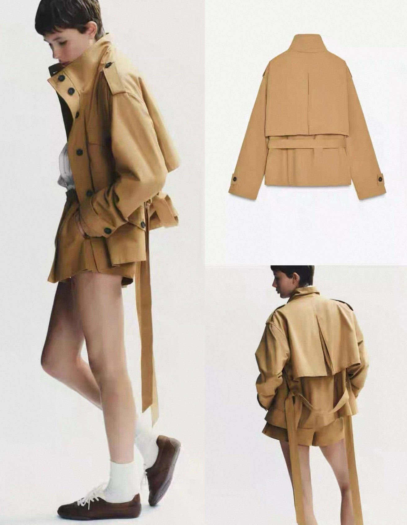 Women's Cropped Windbreaker Jacket – Lightweight Long Sleeve Button-Up with Flip Collar