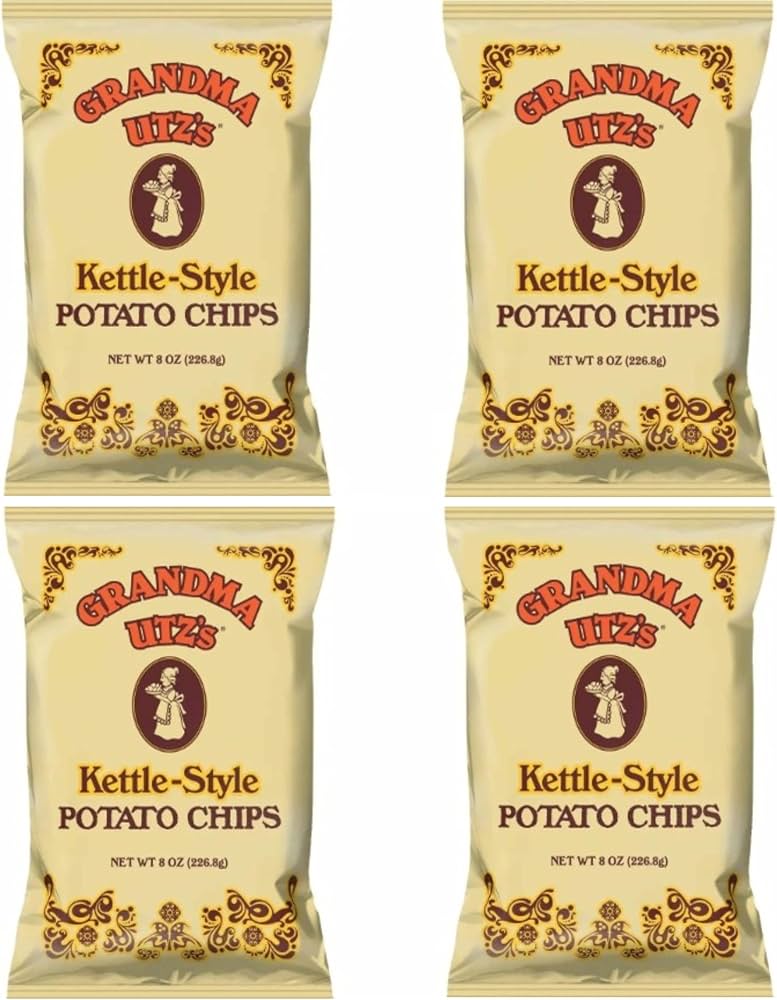 4 Packs Utz chips Handcooked Grandma Kettle cook potato Chips original Thick, Crunchy, Delicious - 8 oz bags