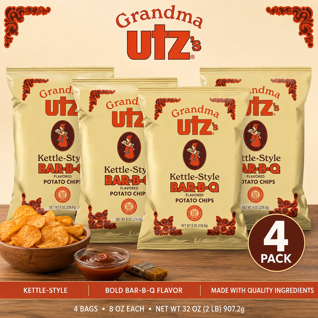 Grandma Utz’s Kettle-Style Bar-B-Q Potato Chips, 8 oz Bags (Pack of 4)