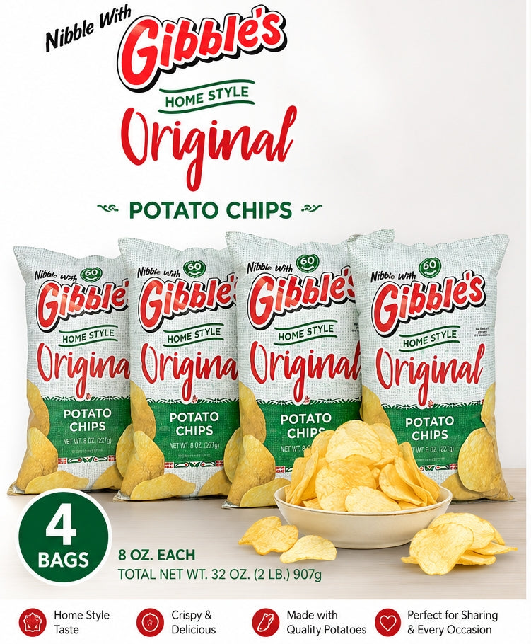 Gibble's Home Style Original Potato Chips (4-Pack) | Authentic Pennsylvania Hometown Taste | 8 oz Bags