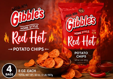 Gibble's Red Hot Spicy Potato Chips, 8 oz Bags (Pack of 4) | Pennsylvania Hometown Favorite