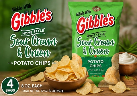 Gibble's Home Style Sour Cream & Onion Potato Chips, 8 oz Bags (Pack of 4) | Pennsylvania Hometown Favorite