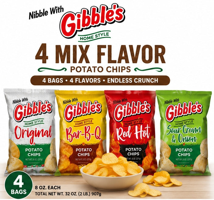 Gibble's Variety Pack Original, Red Hot, BBQ, Sour Cream Onion-8oz each. Taste of PA