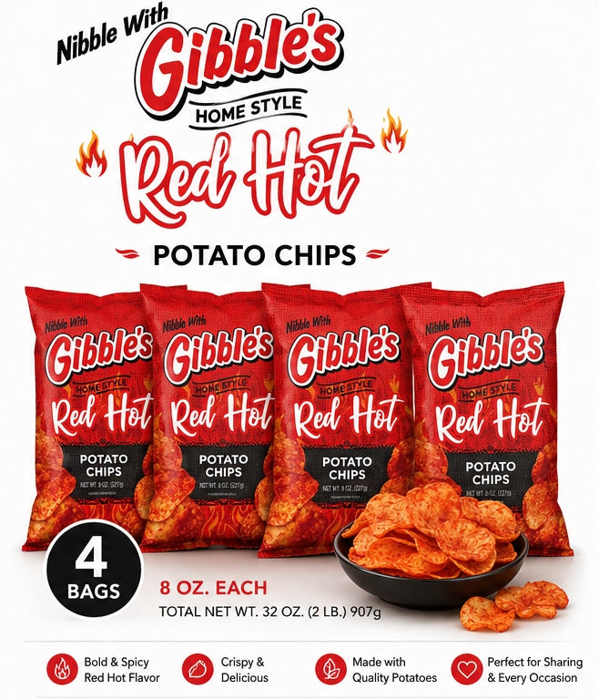 Gibble's Red Hot Spicy Potato Chips, 8 oz Bags (Pack of 4) | Pennsylvania Hometown Favorite