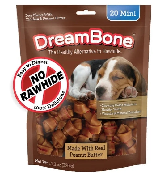 DreamBone Peanut Butter Flavored Rawhide-Free Chews for Dogs, Mini Bones, 11.3 oz.