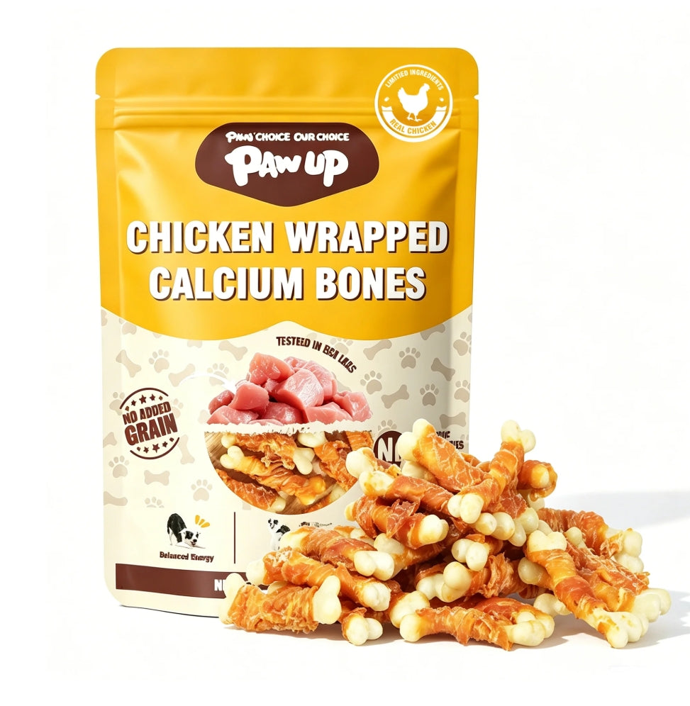 PAWUP Chicken Wrapped Calcium Bone Dog Treats, Dog Bones Rawhide Free, Dog Teeth Cleaning Chews for Small Medium Large Dogs, 10.6oz