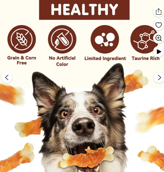 PAWUP Chicken Wrapped Calcium Bone Dog Treats, Dog Bones Rawhide Free, Dog Teeth Cleaning Chews for Small Medium Large Dogs, 10.6oz