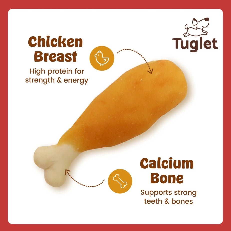 TUGLET Dog Treats, Chicken Wrapped Calcium Bone, Rawhide & Grain Free Dog Snack for Small Medium Large Dogs, Teeth Clean Bone for Dogs, 7 oz