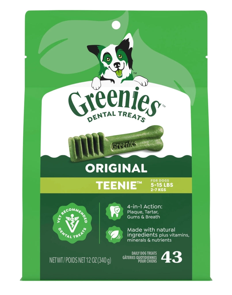 Greenies Original Flavor Adult Natural Dental Dog Treats Teenie Size, 12 oz Pack (43 Count)Greenies Original Flavor Adult Natural Dental Dog Treats Teenie Size, 12 oz Pack (43 Count)