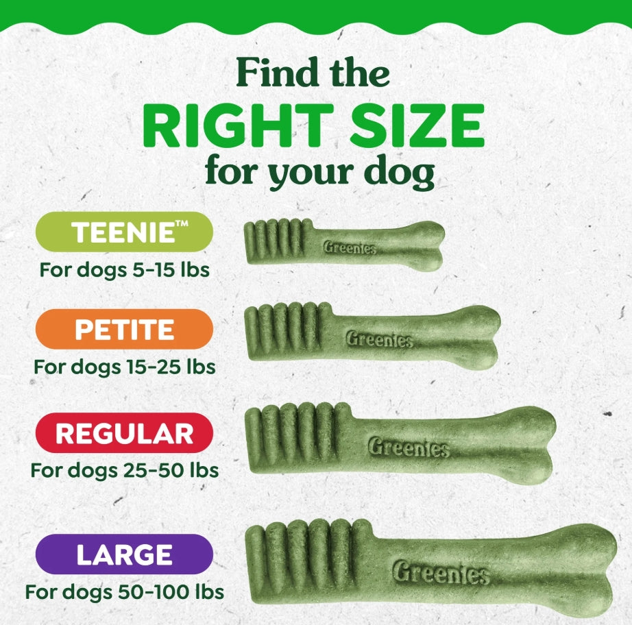Greenies Original Flavor Adult Natural Dental Dog Treats Teenie Size, 12 oz Pack (43 Count)Greenies Original Flavor Adult Natural Dental Dog Treats Teenie Size, 12 oz Pack (43 Count)