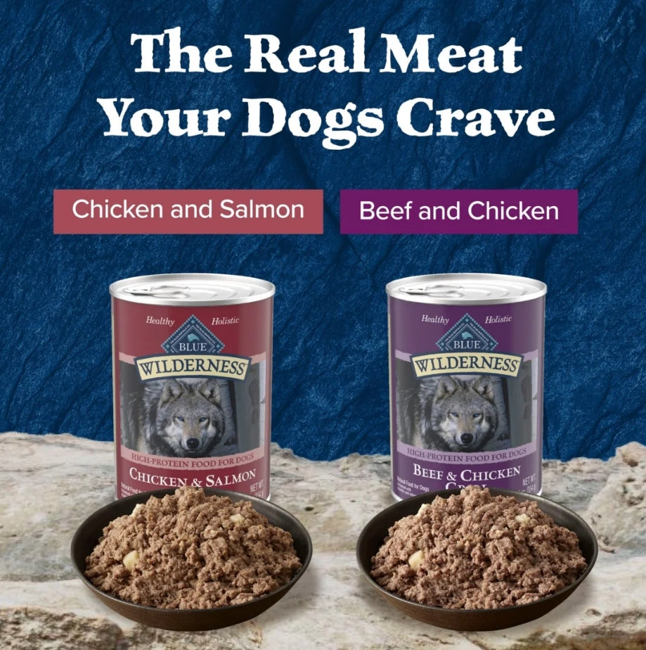Blue Buffalo Wilderness Beef and Chicken & Salmon and Chicken Wet Dog Food Variety 6 Pack, 12.5oz Cans