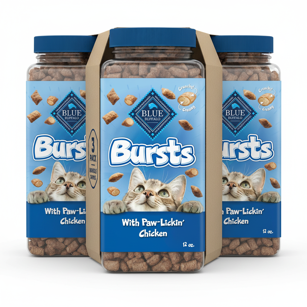 Blue Buffalo Bursts Crunchy & Creamy Cat Treats – Paw-Lickin' Chicken 12 oz Tub (3-Pack)
