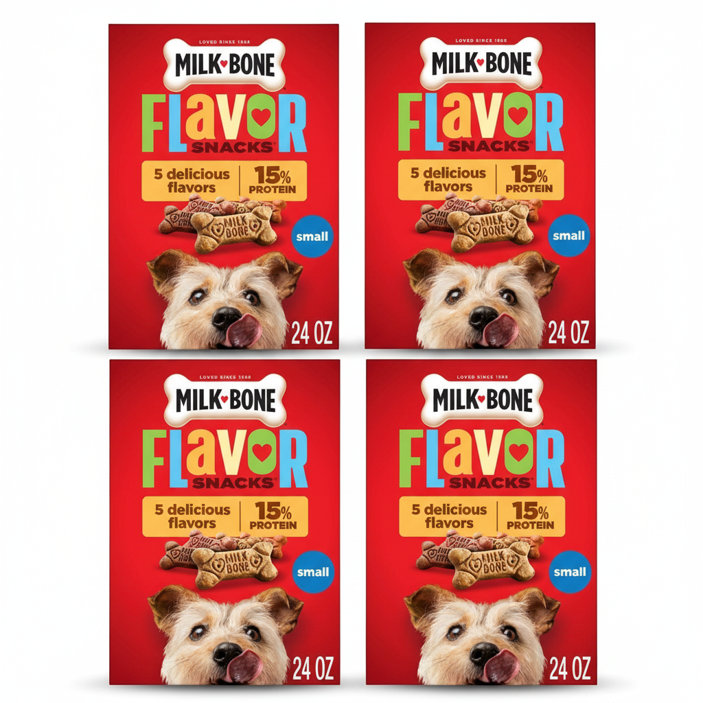 4 packs Milk Bone Flavor Snacks Small Dog Biscuits, Flavored Crunchy Dog Treats, 24 oz each Box