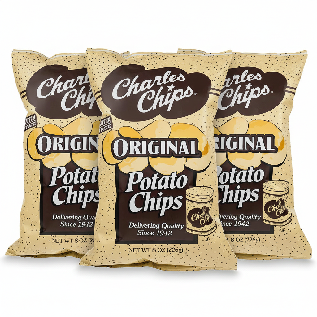 Charles Chips Original Potato Chips - 3 Bag Bundle (3 x 8 oz)