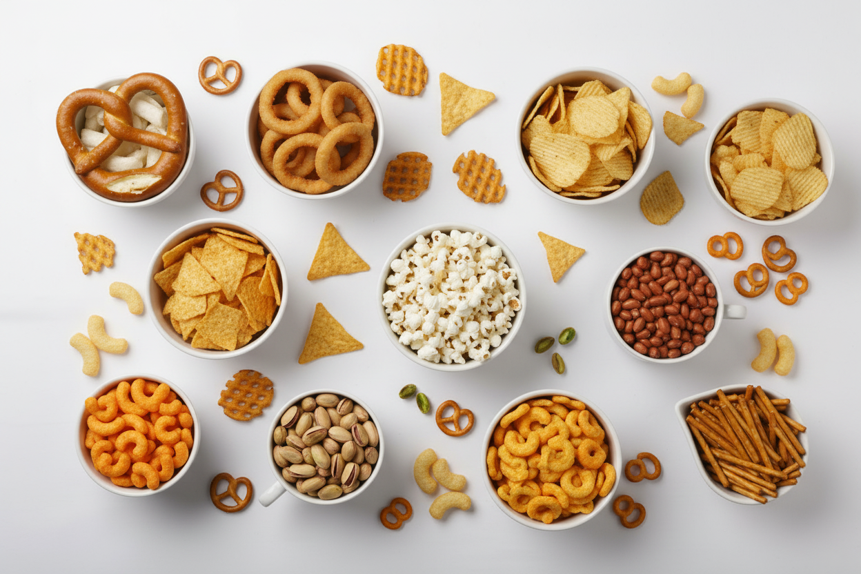 Snacks on white background
